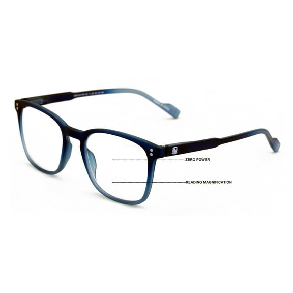Lightweight Men Progressive Bifocal Reading Glasses – No Line, No Bubble – Clear Zero Power on Top Readers CR01 +2.00