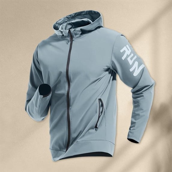Lightweight Men's Hooded Jacket, Quick-Dry, Athletic, Full-Zip, Windbreaker for Sports, Blue, 2XL