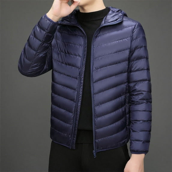 Lightweight Men's Jacket Quilted Puffer Blue Down Jacket Casual Long Sleeve Mens Winter Clothes