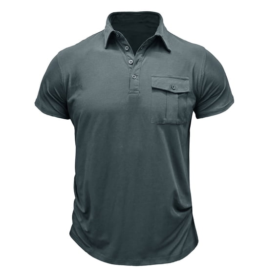 Lightweight Mens Dress Shirts Short Sleeve Solid Trendy Lapel Loose Fit Pullovers with Pocket(Dark Gray,XL)