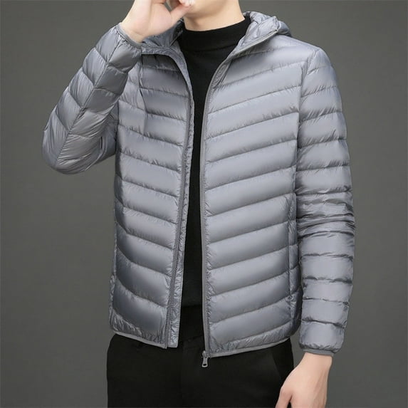 Lightweight Mens Jackets Puffer Gray Quilted Down Jacket Long Sleeve Casual Winter Mens Clothing