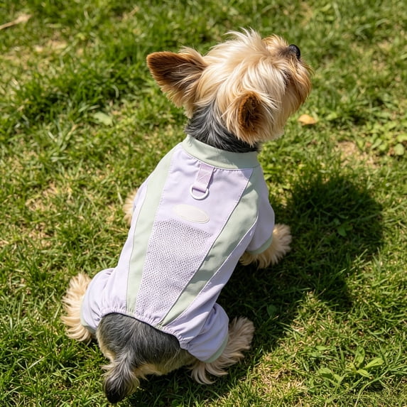 Lightweight Mesh Dog Four-Leg Jumpsuit with Leash Ring, Sun-Protective Summer Pet Clothes for Small Breeds, Breathable Cooling Puppy Outfit, Ideal for Hiking, Walking & Daily Wear