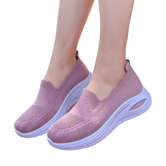 Lightweight Mesh Slip On Walking Shoes for Ladies, Arch Support Cushioned Insole Air Cushion Wedge Sneakers