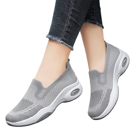 Lightweight Mesh Slip On Walking Shoes for Ladies, Arch Support Cushioned Insole Air Cushion Wedge Sneakers