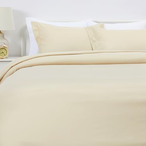 Lightweight Microfiber 3-Piece Duvet Cover Set, Beige, Solid, Full/Queen