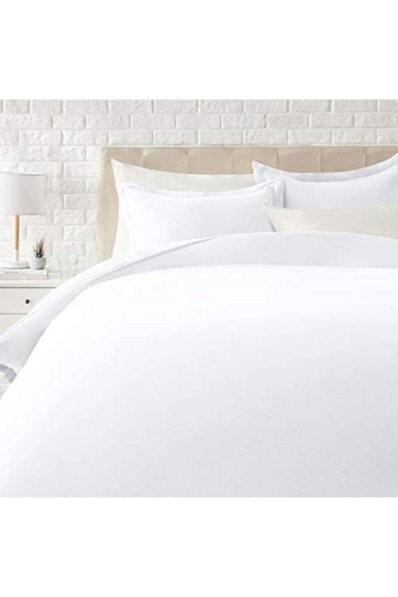 Lightweight Microfiber 3 Piece Duvet Cover Set with Zipper Closure, Full/Queen, Bright White, Solid