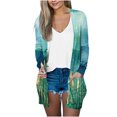 thumbnail image 1 of Lightweight Mid Length Cardigans for Women Long Sleeve Print Open Front Shirt Casual Loose Thin Coat with Pockets (Green 2XL), 1 of 6