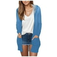 thumbnail image 1 of Lightweight Mid Length Cardigans for Women Long Sleeve Solid Color Open Front Top with Hooded Thin Pockets Hoodies (Blue XL), 1 of 5