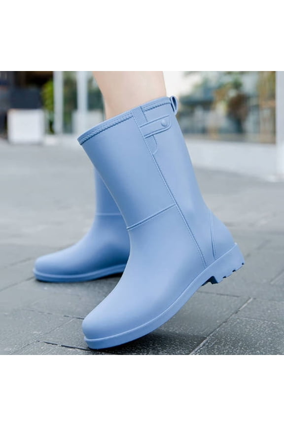 Lightweight Mid Shaft Rain Boots for Ladies and Girls, Side Stretch Stitching Easy Slip On Rubber Boots, Low Profile Anti Slip Outsole for Shopping Yard Work Hiking Blue 37