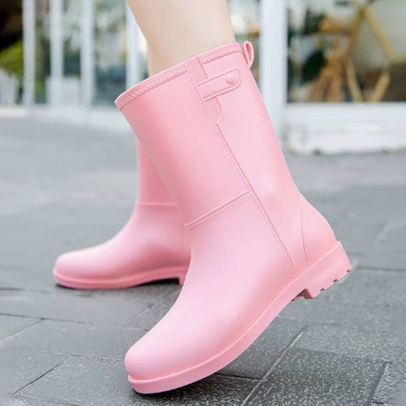 Lightweight Mid Shaft Rain Boots for Ladies and Girls, Side Stretch Stitching Easy Slip On Rubber Boots, Low Profile Anti Slip Outsole for Shopping Yard Work Hiking Pink 39