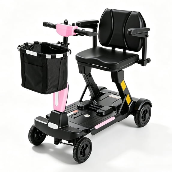 Lightweight Mobility Scooter for Seniors & Adults, 4 Wheel Foldable Scooter with 12Ah Airline-Approved Lithium Battery , 15 Miles Range ,Portable Travel Wheelchair for Elderly & Disabled,Pink