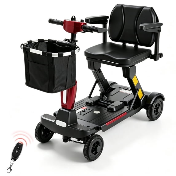 Lightweight Mobility Scooter for Seniors & Adults, 4 Wheel Fully Automatic Foldable Scooter with 13Ah Airline-Approved Lithium Battery ,Portable Travel Wheelchair for Elderly & Disabled,Red