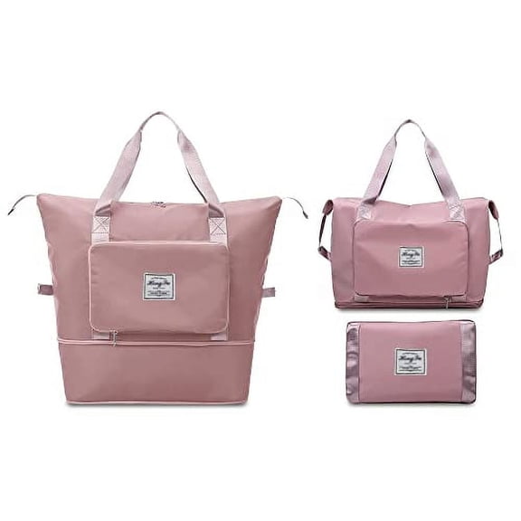 Lightweight Modern Mint Travel Bag, Waterproof Large Capacity Folding Bag with Dry and Wet Pocket Duffel, Large Travel Tote Bag, Shoulder Weekender Overnight Bag for Women (Light Pink)