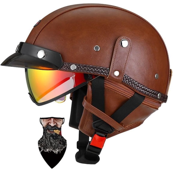 Lightweight Motorcycle Half Helmet for Adults DOT Approved 620g ABS Skull Cap Quick Release Buckle Retractable Visor Cooling Liner Cruiser Scooter