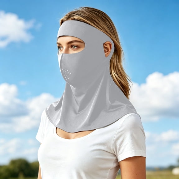 Lightweight Multifunctional Ice Silk Full Face Blocking Breathable Outdoor Windproof Neck Gaiter Forehead Wrap Seamless Technology Sun Protective Scarf, Light Gray