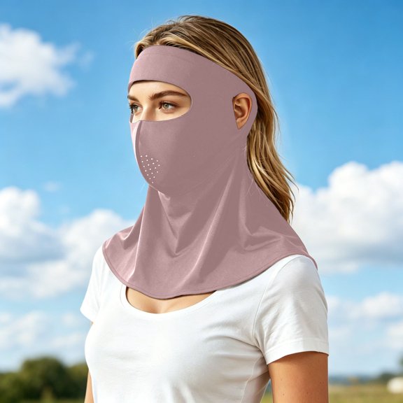 Lightweight Multifunctional Ice Silk Full Face Blocking Breathable Outdoor Windproof Neck Gaiter Forehead Wrap Seamless Technology Sun Protective Scarf, Pink