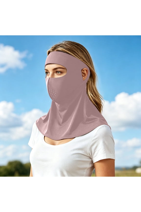 Lightweight Multifunctional Ice Silk Full Face Blocking Breathable Outdoor Windproof Neck Gaiter Forehead Wrap Seamless Technology Sun Protective Scarf, Pink