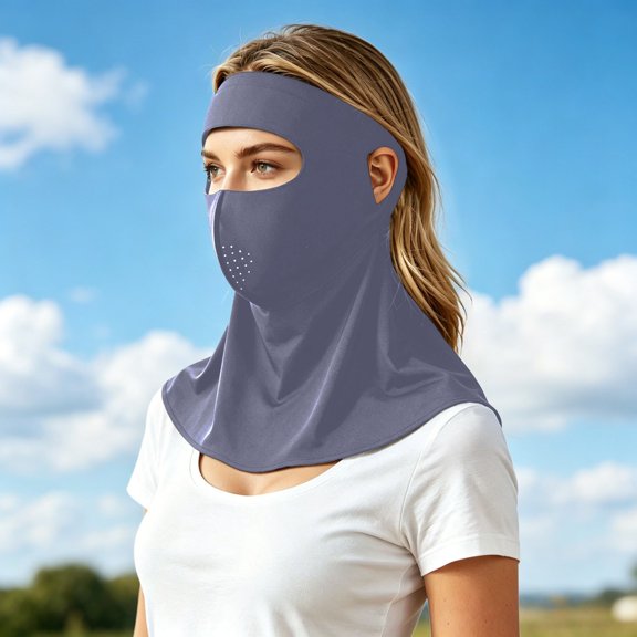 Lightweight Multifunctional Ice Silk Full Face Blocking Breathable Outdoor Windproof Neck Gaiter Forehead Wrap Seamless Technology Sun Protective Scarf, Grey