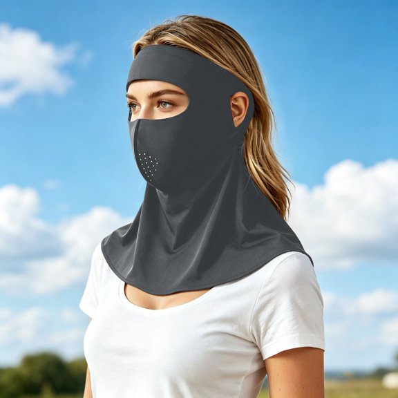 Lightweight Multifunctional Ice Silk Full Face Blocking Breathable Outdoor Windproof Neck Gaiter Forehead Wrap Seamless Technology Sun Protective Scarf, Black