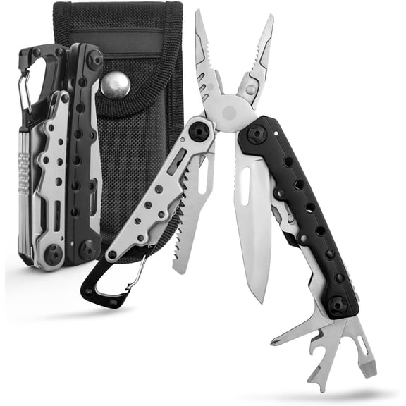 Lightweight Multitool Pliers, 11 in 1 Suspension Multi-Plier with Carabiner, Stainless Steel Portable Pocket  Multi tool with Spring Pliers, Folding , Bottle Opener and Sheath