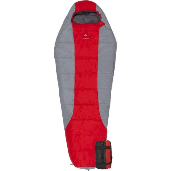 Lightweight Mummy Sleeping Bag for Warm Weather Red, 5F Short, 1-Person, All-Season, +5 F Rating, Synthetic Fill