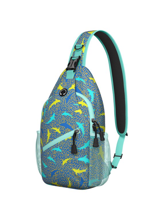 Lightweight Nautical Abstract Ocean and Sea Life Design Sling Backpack Durable Multipurpose Crossbody Bag Perfect for Tropical Travel and Outdoor Activities