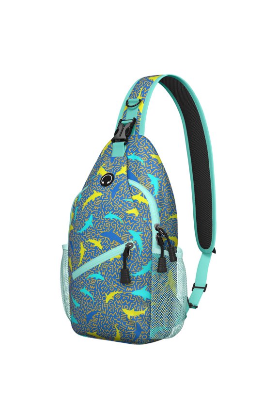 Lightweight Nautical Abstract Ocean and Sea Life Design Sling Backpack Durable Multipurpose Crossbody Bag Perfect for Tropical Travel and Outdoor Activities