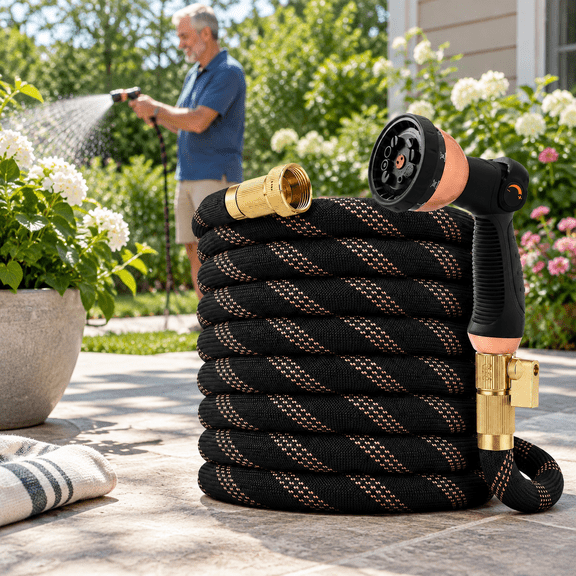 Lightweight No Kink Flexible 100ft Garden Hose, Burst & Abrasion Resistant UV-Stabilized