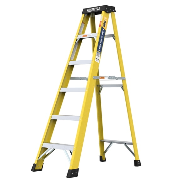 Lightweight Non-Conductive Fiberglass 6-Step Ladder Yellow
