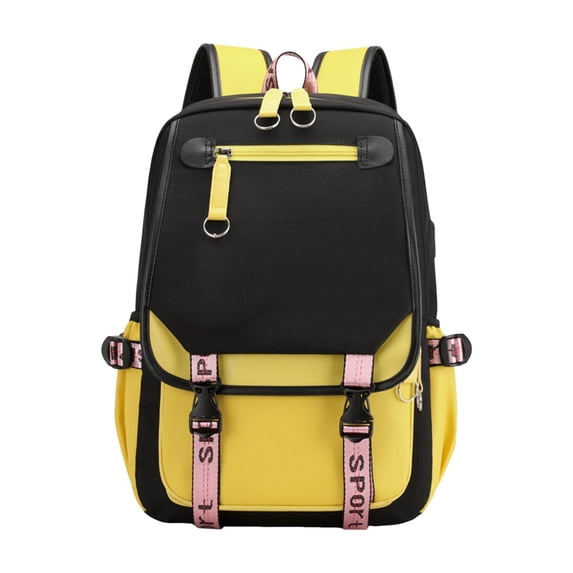 Lightweight Nylon Backpack, Water Resistant Laptop Backpack with Charm, 11.41x5.11x16.53Inch Multi Pockets Large Capacity Book Bag, Casual Travel Daypack for Daily Commute Outdoor Use, Yellow