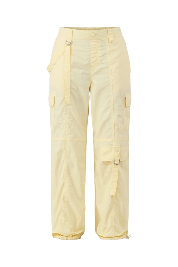 Lightweight Nylon Parachute Pants for Women, Tender Lemon Color, Size XXS