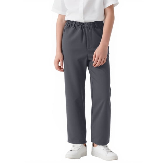 Lightweight Outdoor Pants Boys Uniform Pants Pull-On Stretch Elastic Waisted Loose Fitting School Uniform Wide Leg Chino Dress Pant Boys Uniform Pants Gray 5-6Y