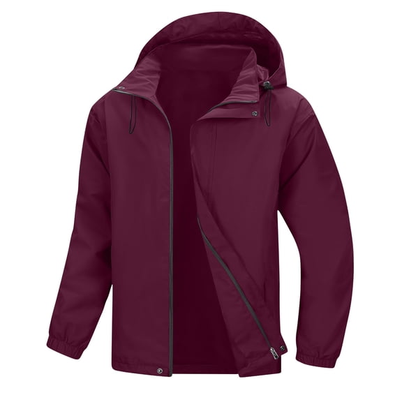 Lightweight Outerwear for Men New Rain Jacket Men Waterproof Lightweight Windbreaker Casual Coat Outwear with Hood for Hiking Travel Wine M