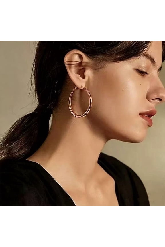 Lightweight Oval Hoop Earrings for Women - Big Large Oblong Hoop Earrings in Rose Gold Plated . Birthday Jewelry Gifts Ideas Mom Wife Daughter Girlfriend Age