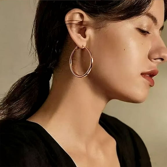 Lightweight Oval Hoop Earrings for Women - Big Large Oblong Hoop Earrings in Rose Gold Plated . Birthday Jewelry Gifts Ideas Mom Wife Daughter Girlfriend Age