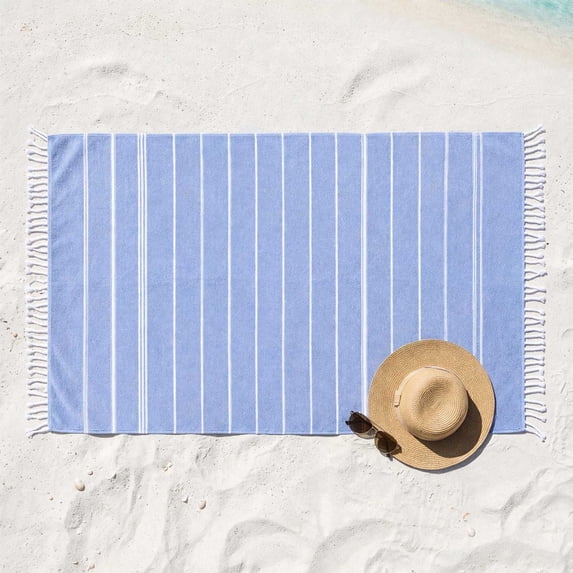 Lightweight Oversized Turkish Beach Towel Sand Free Quick Dry Soft Cotton Bath Pool Picnic Blanket with Tassels for Travel Camping Outdoor Vacation