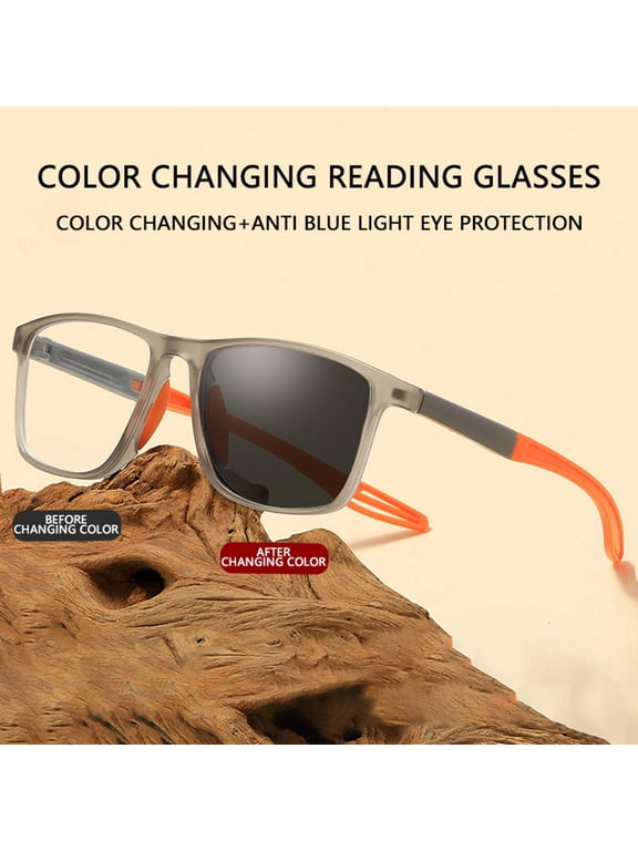 Lightweight PC Frame Photochromic Progressive Reading Glasses Anti Blue Light Transition Lens Eyeglasses For Digital Screen Eye Strain Relief Indoor Outdoor Daily Use(Grey-150°)