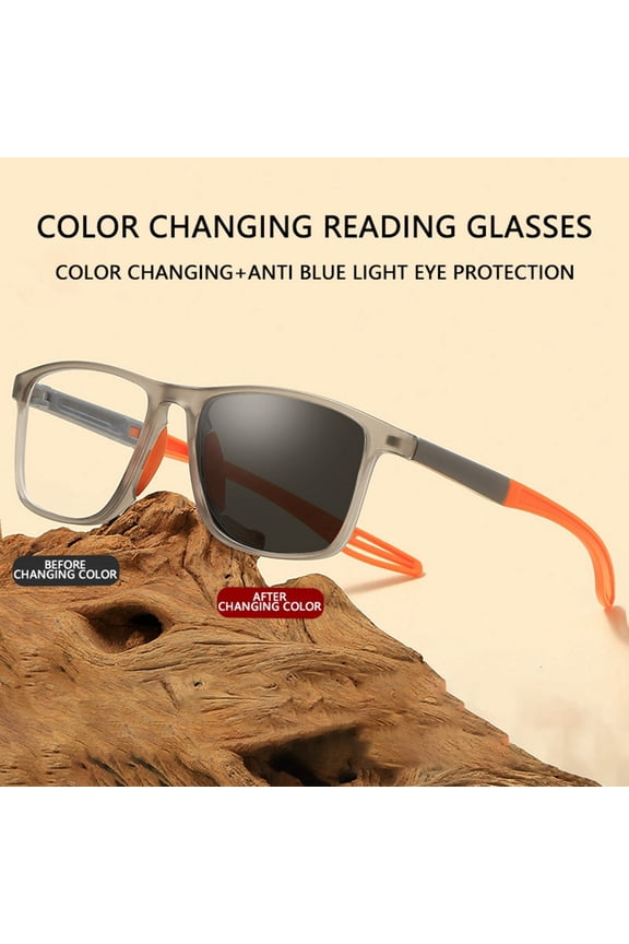 Lightweight PC Frame Photochromic Progressive Reading Glasses Anti Blue Light Transition Lens Eyeglasses For Digital Screen Eye Strain Relief Indoor Outdoor Daily Use(Grey-150°)