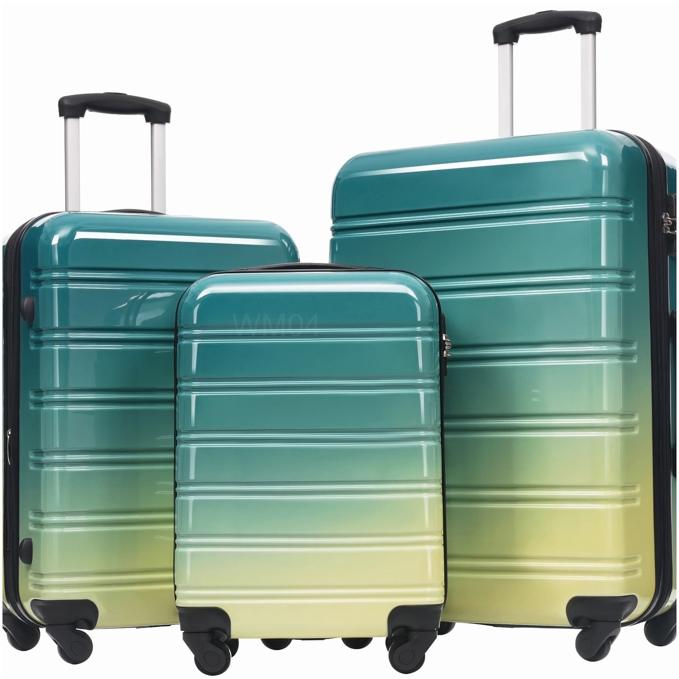 Lightweight PC Hardshell Suitcase Set 3-Piece, Green Yellow Gradient Expandable Luggage