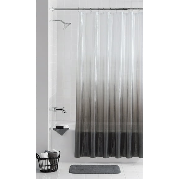 Lightweight PEVA Shower Curtain Set with 12 Roller Hooks, Mainstays Twilight Embossed, Smoke Gray