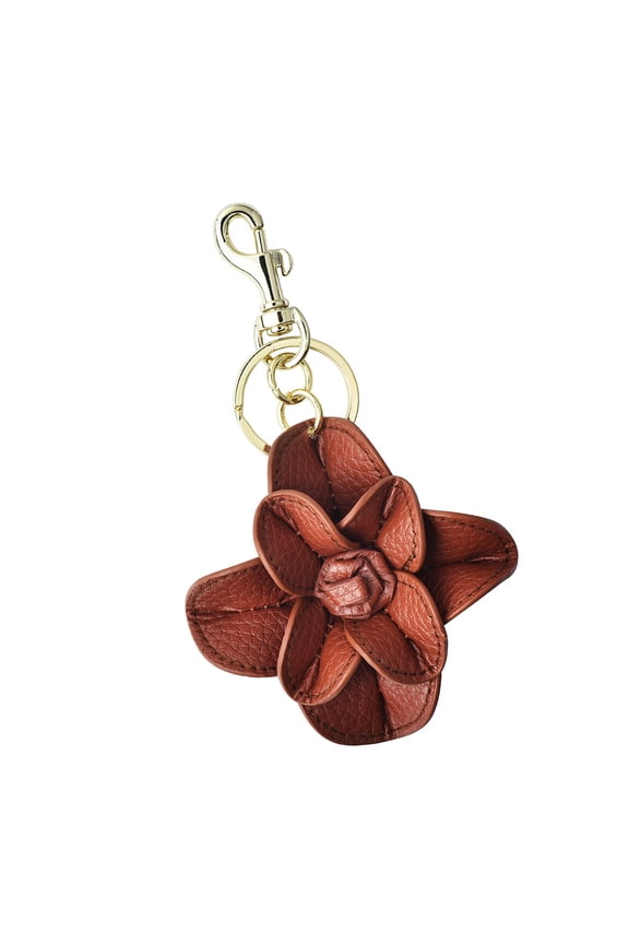 Lightweight PU Leather Flower Keychain Metal Key Rings Camellias Bag Pendant Jewelry for Business Meetings and Travel