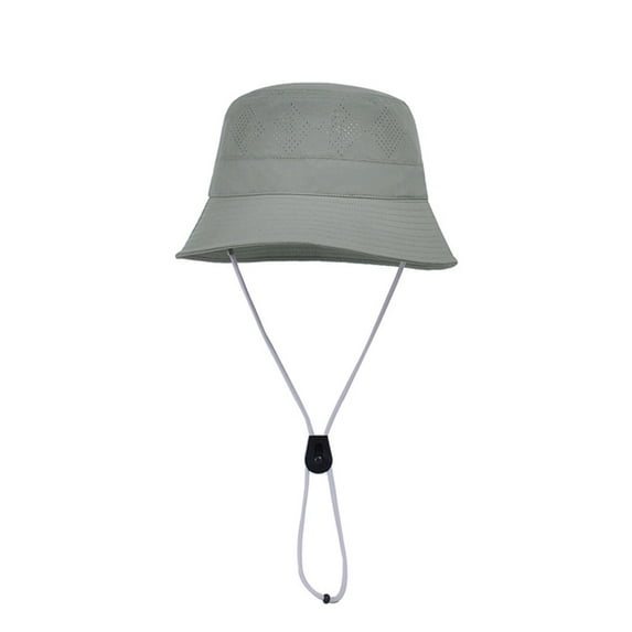 Lightweight Packable Bucket Hat with Ventilated Crown Chin Strap and Adjustable Fit for Travel Hiking and Outdoor Use - Light Grey