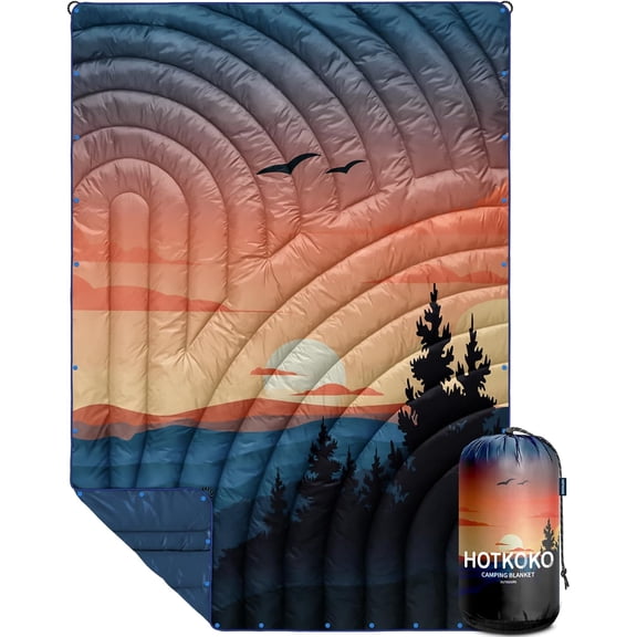 Lightweight Packable Camping Blanket 52x75 Inches Sunset Birds