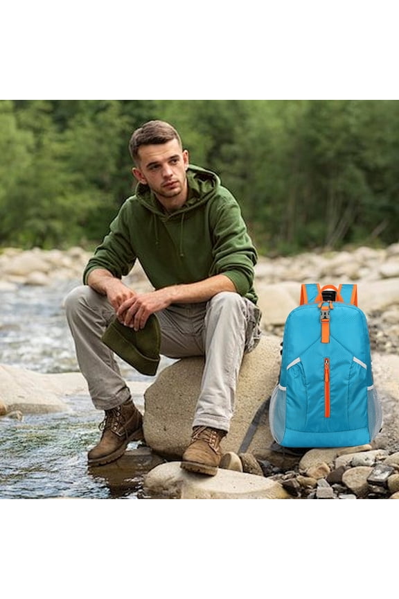Lightweight Packable Hiking Backpack, Rvkxad Ultralight Travel Daypack 24L, Waterproof Tear Resistant Foldable Backpack for Women Men Camping Hiking Travel, Blue