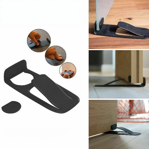 Lightweight Plastic Door Stopper Wedge, Non-Slip Flexible Spring Door Stop Jammer for Bottom of Door, Home & Office Security (Black, 1 Pack)