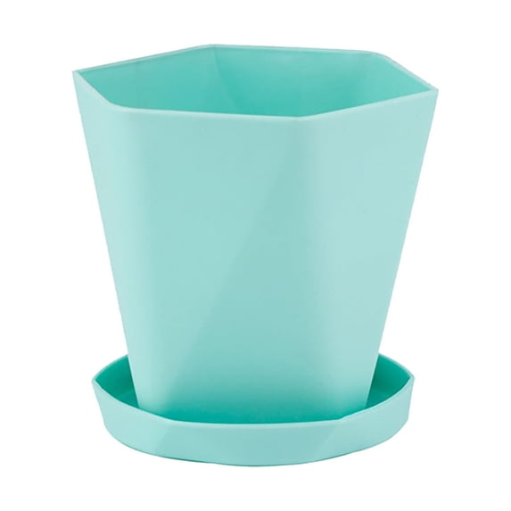 Small Lightweight Plastic Flower Pot with Drainage Hole and Tray Decorative Planter for Indoor Outdoor Garden Plants(Cyan)