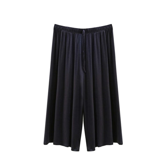 Lightweight Pleated Flowy Pajama Pants for Women Straight Wide Leg Casual Capris 2025 Summer Cozy Lounge Trousers