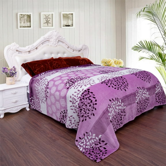 Lightweight Plush Fleece Super Soft Warm Cozy Throw Sofa Bed Couch Blanket (Queen Size 79 x 83"Purple Leaf)
