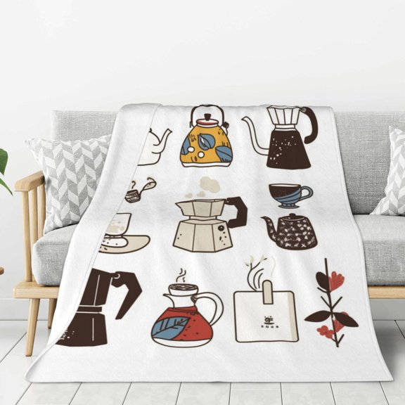 Lightweight Plush Fuzzy Cozy Soft Blankets Coffee Espresso Maker Pattern Warm Plush Fluffy For Blanket Teen Girls Women Couch Bed Sofa Chair Men Boys Gift 40"X30"