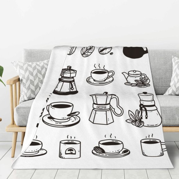 Lightweight Plush Fuzzy Cozy Soft Blankets Coffee Espresso Maker Pattern Warm Plush Fluffy For Blanket Teen Girls Women Couch Bed Sofa Chair Men Boys Gift 40"X30"